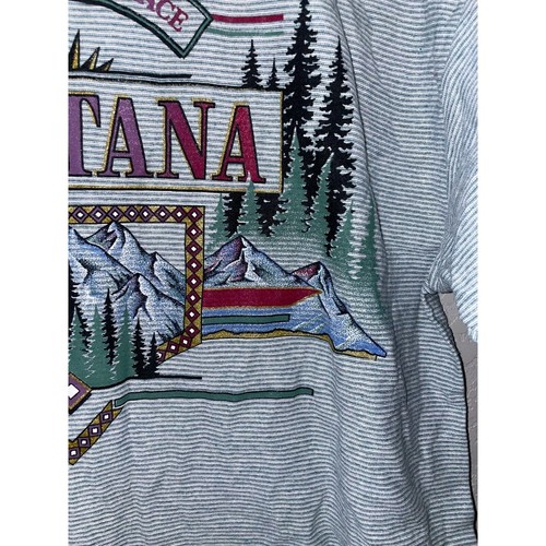 90s Vintage MT Montana Last Best Place Mountain Wild West Green Shirt Striped  - Bild 5 von 11
