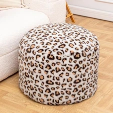 Round Pouf Ottoman 20 x 20 x 14 Inches Boho Poof Home Decor Floor Leopard Print