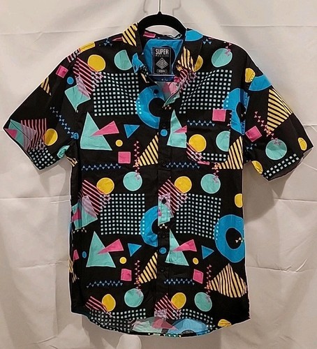 Super Massives RN96415 schwarz buntes Hemd mit geometrischem Druck Herren Größe Medium "