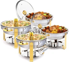 5QT 4 Packs Chafing Dish Buffet Set Stainless Steel with Glass Lid & Lid Holder