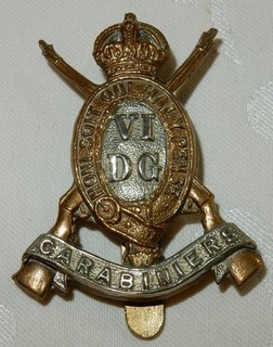 WW1 THE 6th DRAGOON GUARDS CARBINIERS REGIMENT MILITARY CAP BADGE GENUINE K/C