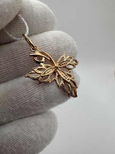 Vintage UdSSR Gold Anhänger 583 14K massiv Gold Maple Leaf filigranes Design, 2,71g - Bild 3 von 9