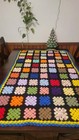 Black Granny Square Crochet Throw Blanket Afghan Roseanne 56x35, Vtg 70s