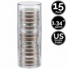 15 Pack 1.34 in 34 mm Coin Capsule Holders w/ Tube 4 US Double Eagle Gold Dollar