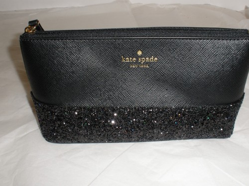 Kate Spade makeup bag small black cosmetics bag travel purse size zipper lined - Picture 2 of 5