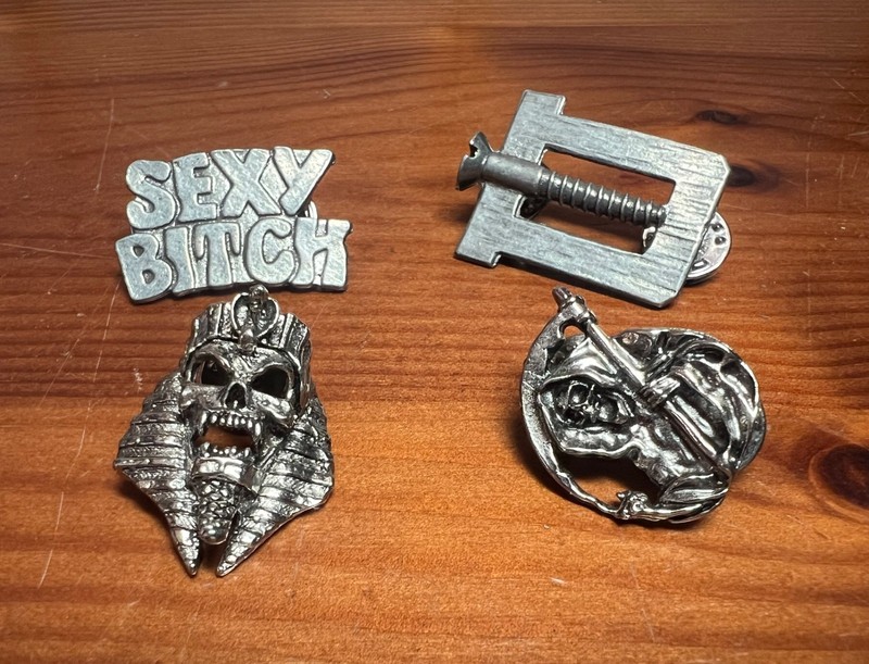 Vintage Lot of 4 Biker Pewter/metal Pins with clutch backs