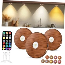 Puck lights with remote, 2000mAh rechargeable cabinet light, 3PACK Wood color