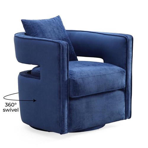 Maklaine 17.8" Transitional Velvet Swivel Accent Chair in Navy - Picture 7 of 9