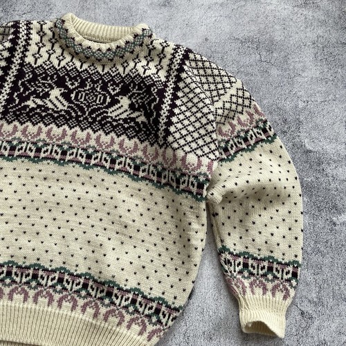 Vintage 90s Men Dale of Norway Wool Sweater Beige Deer Print Crew Neck Size M - Picture 3 of 16