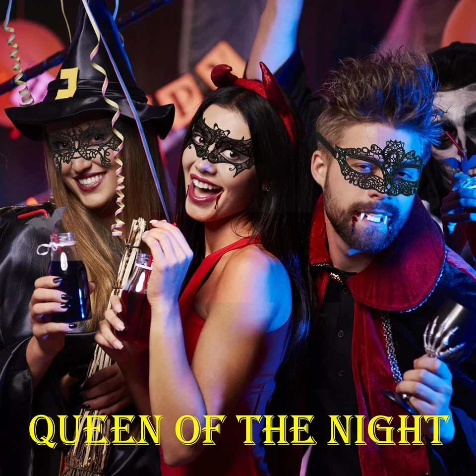 Damen Venezianische Spitze Maske Schwarz Gothic Maskerade Karneval Halloween - Bild 4 von 4