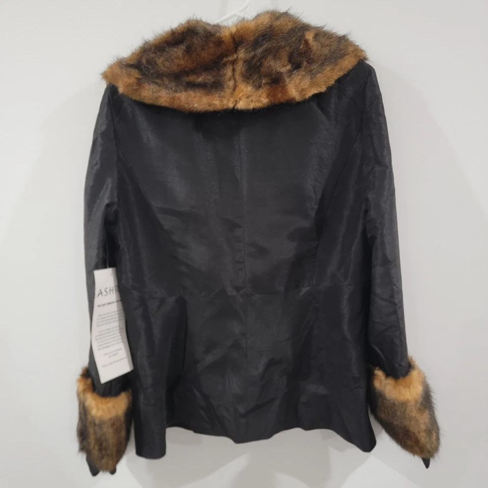 Ashro Womens Jacket Size 14 Faux Fur Trim City Elegant Old Money Luxury - Image 2 of 4