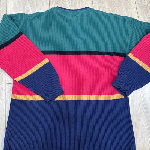 Maglione vintage anni 90 Eddie Bauer grande maglia colorblock girocollo grosso retrò - Foto 5 di 7