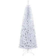 HOMCOM 7ft Slim White Unlit Pencil Artificial Christmas Tree 818 Tips