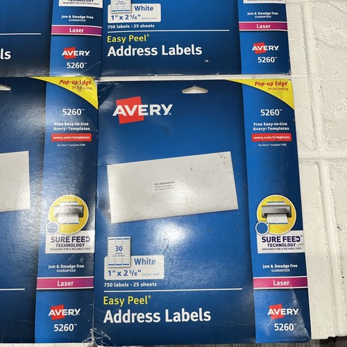 4er PACK! NEU/versiegelt.  Avery 5260 leicht abziehbare Postanschriftsetiketten 1" x 2-5/8" - Bild 2 von 6