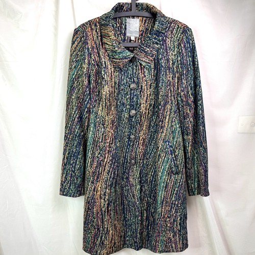 Silver Lining Multi Coloured Button Up Lightweight Coat W/Collar Pockets Sz 14