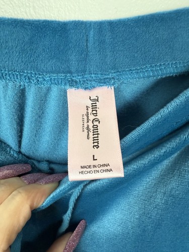 Juicy Couture Teal Velour Pants Rhinestone Joggers Athleisure Wear Women's Large - Picture 5 of 9