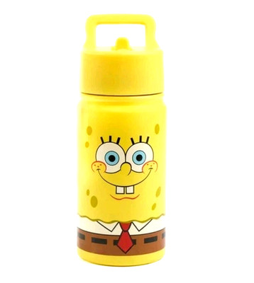 Spongebob Schwammkopf Dose Wasser Trinkflasche mit Pop-up Strohhalm 400ml