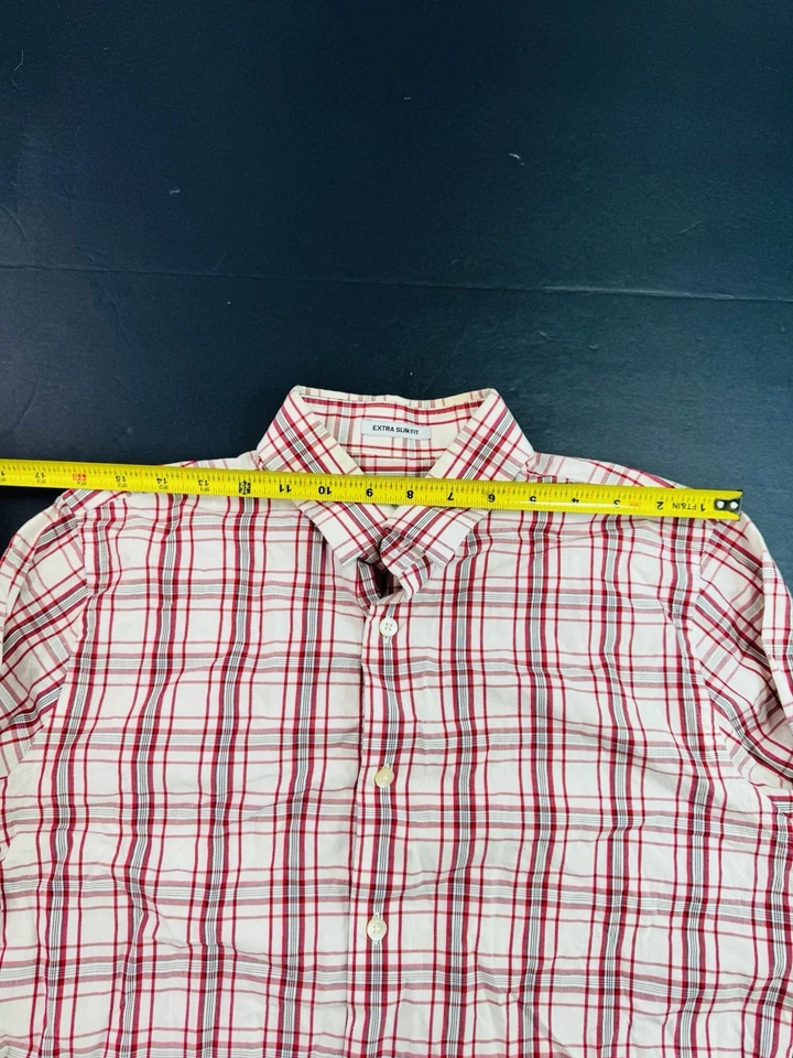 Camisa de vestir Express para hombre extra ajustada talla mediana cuello 15-15,5 a cuadros blanca roja Foto 4 de 4