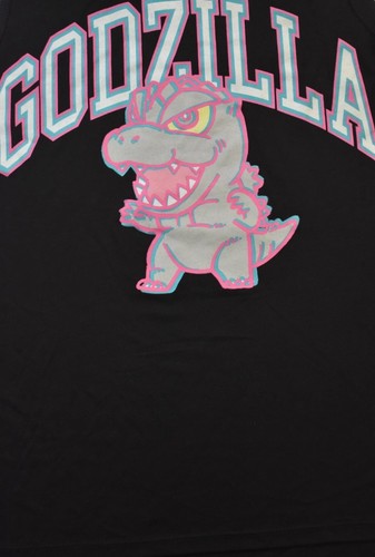Canotta Chibi Godzilla Collegiate Style Basic nera taglia media nuova senza etichette (W796) - Foto 3 di 4