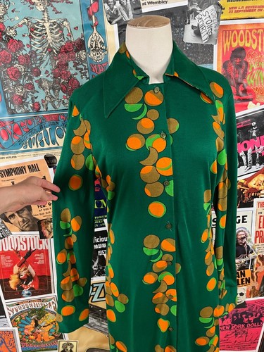 Vestido Camisa Vintage Años 60-70 Verde Mod DVF Diane Von Furstenberg Italia 4/6 - Imagen 4 de 16