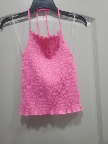ULTRA FLIRT Smocked Halter Top Juniors’ Small Ibis Rose Sleeveless Stretch - Picture 4 of 4
