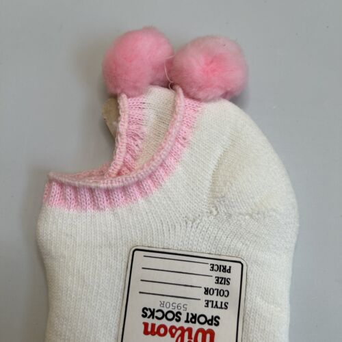 VTG Orlon Pink Pom Wilson Socks Tennis 80's 9-11 NOS Women's Low Cut Acrylic - Picture 4 of 7