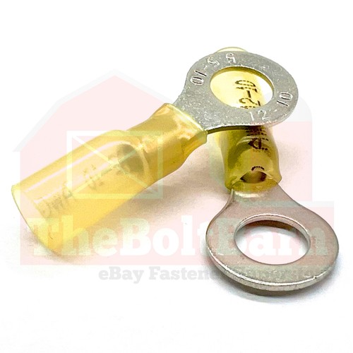 Yellow Heat Shrink Marine Grade 3/8" Ring Crimp Connectors Terminals AWG 12-10 - Picture 4 of 6