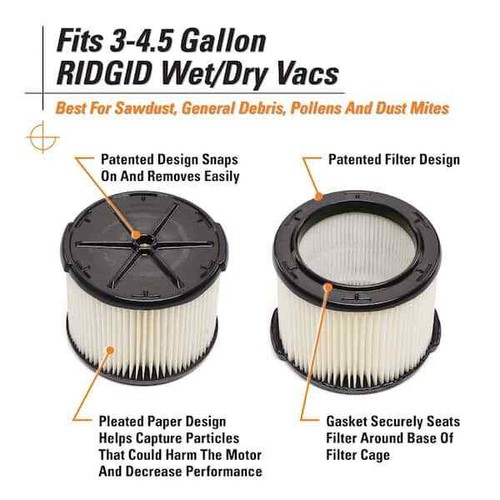RIDGID Standard Pleated Paper Filter 1 Layer For 3-4.5 Gal Wet/Dry Shop Vacuum - Picture 2 of 12