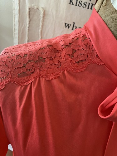 Vintage Henson Kickernick Long Lace Nightgown Peignoir Robe Set Coral M - Picture 10 of 12