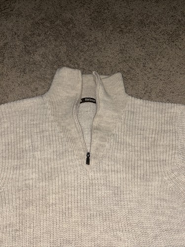 Barbour Men’s Tyne Quarter Zip Neck Sweater New Wool Beige Size Large EUC - Picture 5 of 12