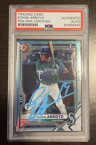 Edwin Arroyo Signed 2021 Bowman Draft 1st Edition Sky Blue Foil Psa DNA Auto