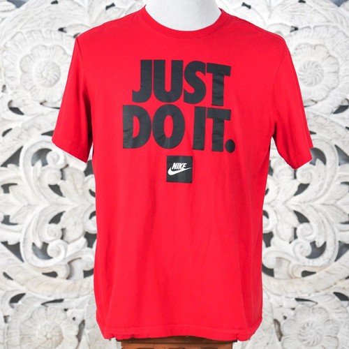 Nike Tee Mens Large Red T-Shirt JUST DO IT Logo Graphic Short Sleeve 100% Cotton - Picture 1 of 8
