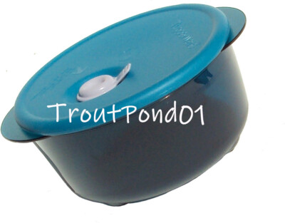 Tupperware Vent N Serve Small Round Container 3 1/2 Cups Peacock Microwave Dish
