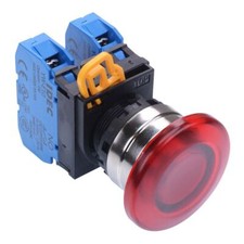 IDEC Red 22mm Metal Bezel Mushroom Momentary Push Button Switch 2NO IP65