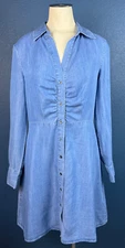 DR2 Dress Demin Sz Small Blue A Line Bottom Up Long Sleeve Collared NWT