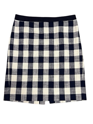 J. Crew The Pencil Skirt Size 8 Buffalo Plaid Blue Off White Twill Above Knee