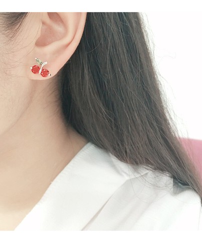 Ohrstecker Kirsche echt Silber 925 Zirkonia rot Ohrringe Damen Mädchen - Bild 3 von 5