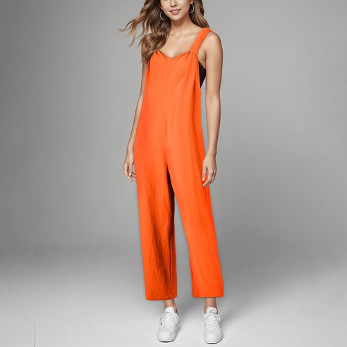 Women Comfy Jumpsuits Wide Leg Long Pants Ladies Sleeveless Beach Plain Romper - Picture 12 of 30