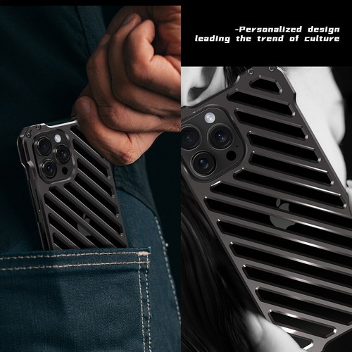 R-JUST Metal Armor Hollow Shockproof Back Case für iPhone 16 15 14 13 12 Pro Max - Bild 7 von 24