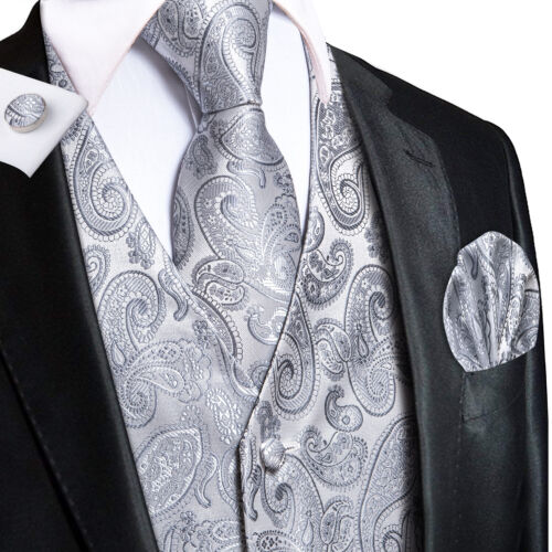 Mens Waistcoats Paisley Floral Vest Tie and Pocket Square Cufflinks Set Wedding - Picture 127 of 155