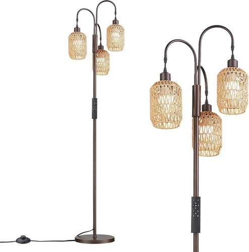 Chic Rattan Tree Floor Lamp with Built-In Remote & Adjustable Color Temperatures - Picture 3 of 11