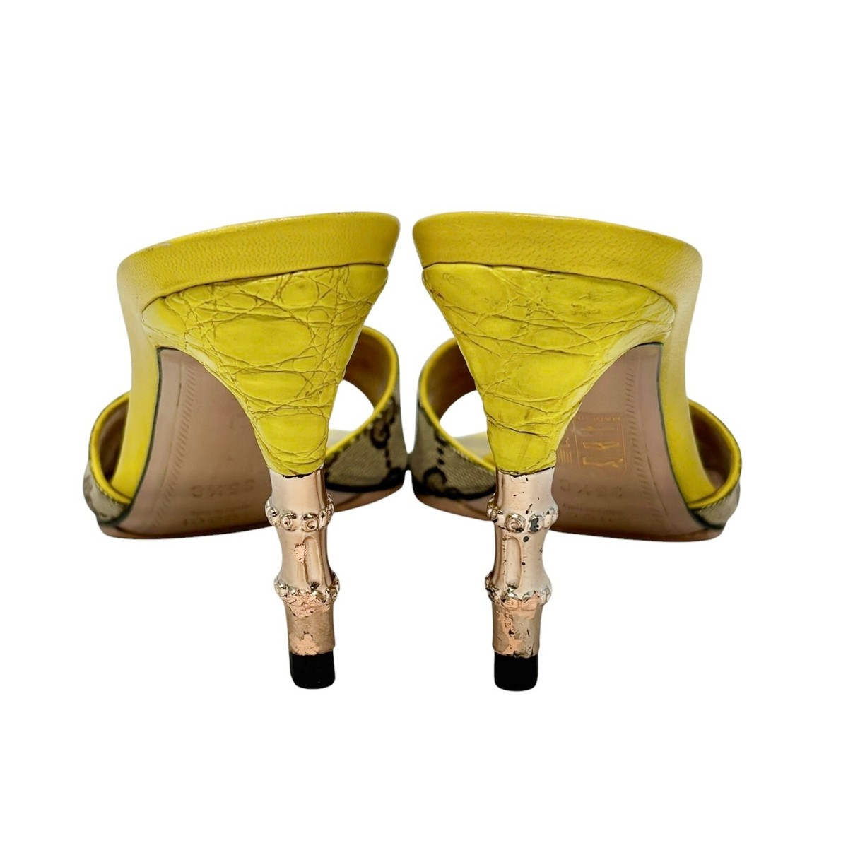 GUCCI イエローバンブーサンダル GUCCI Vintage Monogram Sandals Bamboo Heels #35.5 US 5.5
