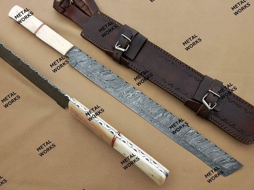Handmade Full Tang Machete Sword/Damascus Steel Ninja Sword With Leather Sheath. - Picture 1 of 7