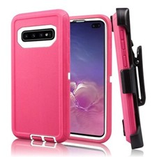 Heavy Duty Shockproof Tough Case Cover w/Clip PINK/WHITE For Samsung S10e