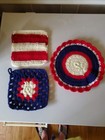 Handmade, Crochet, Pot Holder/ Hot Plate, 3 PC  Set, American Flag, Americana