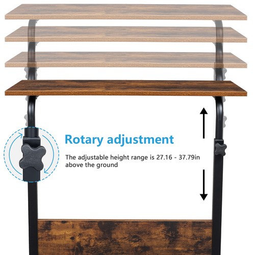 Rolling Height Adjustable C Table Mobile Couch Desk Sofa Side Table Coffee Tray - Picture 5 of 12