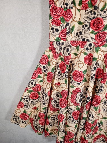 Roses & Skulls Rockabilly Dress UK 10 Smart Casual 50s 60s Swing Halterneck - Picture 2 of 15