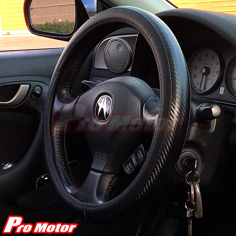 Protector de cubierta de volante de cuero de fibra de carbono negro premium deportivo antideslizante Foto 3 de 3