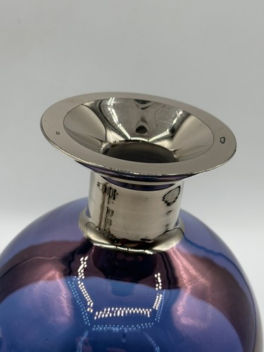 Vintage MCM Cobalt Silver Crystal Decanter & 4 Silver Ombre Glasses - Picture 8 of 13