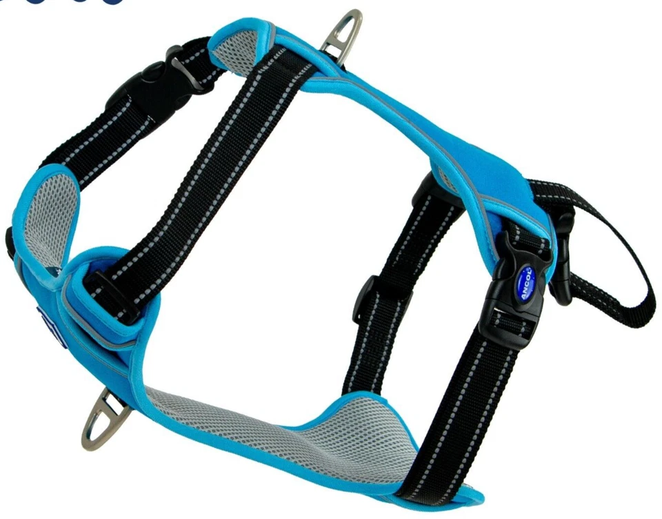 Arnés de viaje para perros - azul vivo. Uso en coche/caminatas. Ajustable, reflectante, acolchado Foto 3 de 4